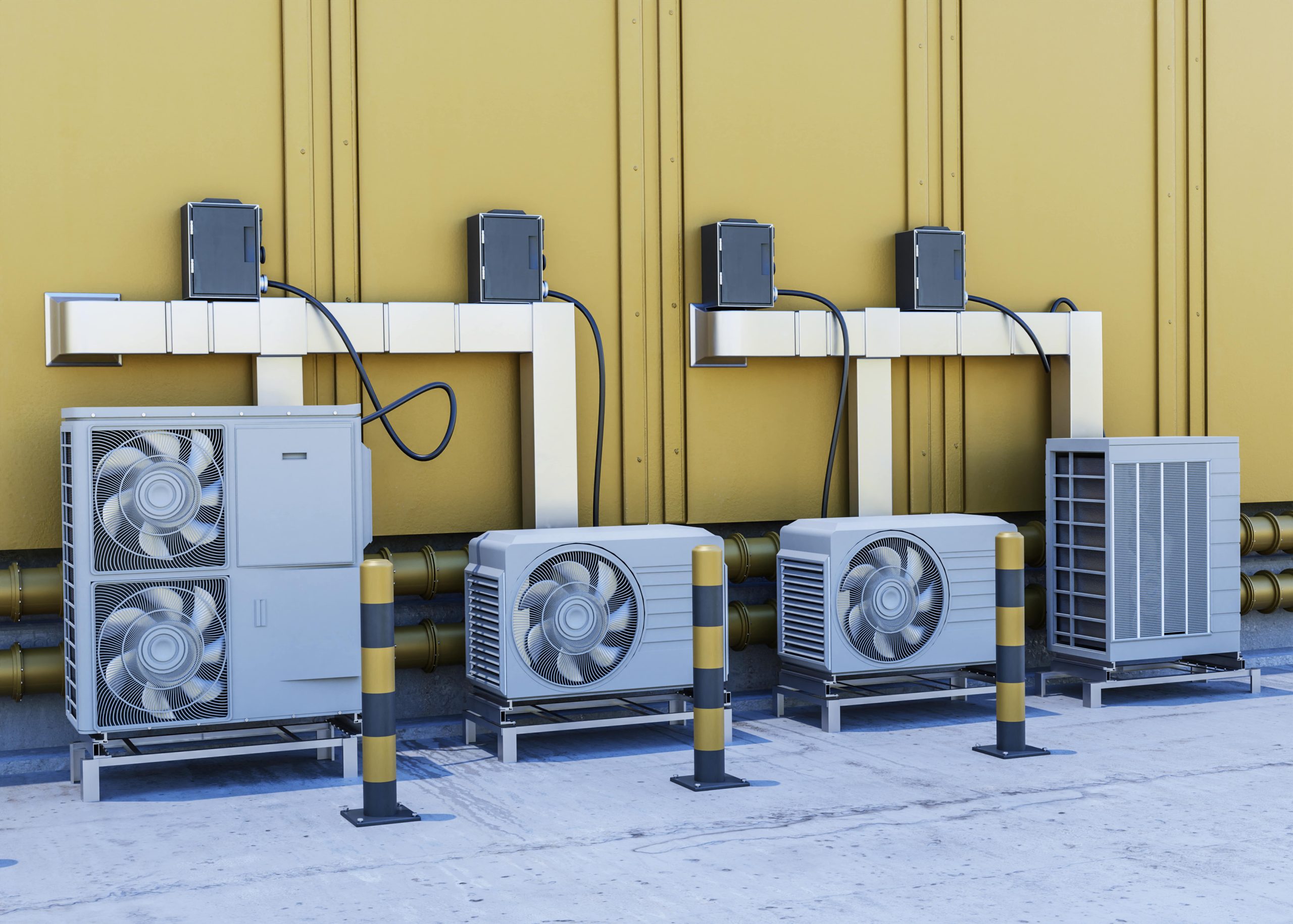 close up heat pump outside home min